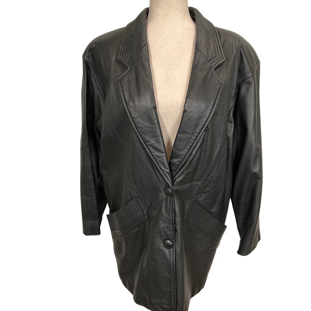 G-III Leather Jacket Womens Medium Black Snap Lined 80s Relaxed Raglan VTG Rock